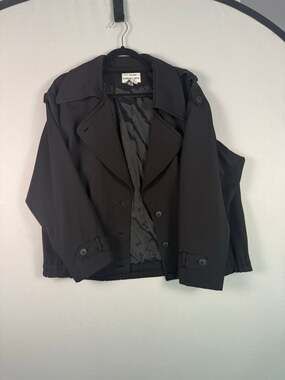 Coco Beland Roth Le Cover Wool Cropped Trench Jacket Black Size 14 Vintage